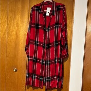 Red Plaid Button-Up Shirt Dress